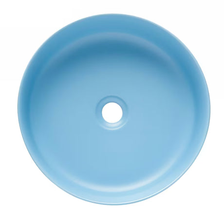 Matowa niebieska ceramiczna umywalka nablatowa  SAT Infinitio 39x39 cm bez przelewu