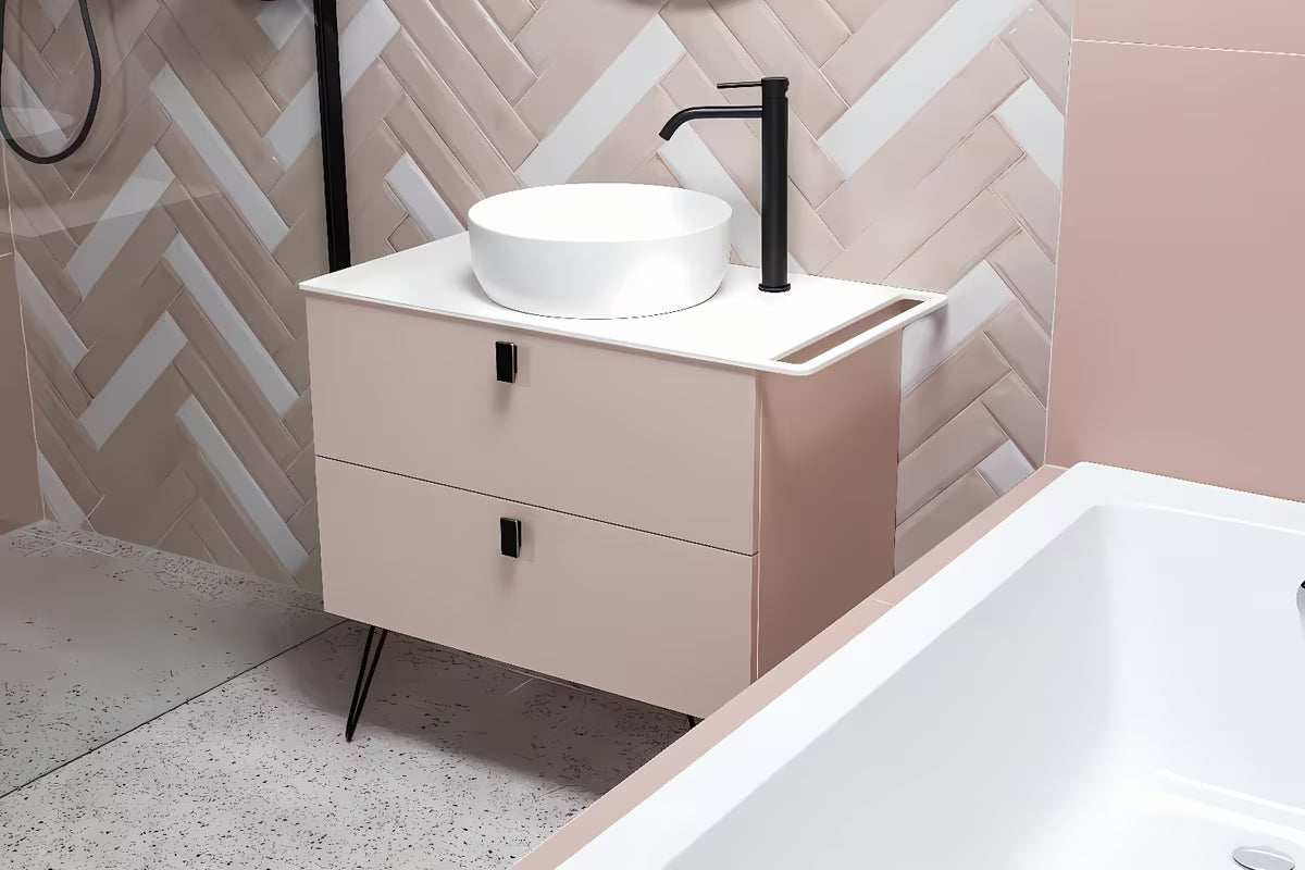 Matowa biała cienkościenna ceramiczna umywalka nablatowa  SAT Infinitio 39x39 cm
