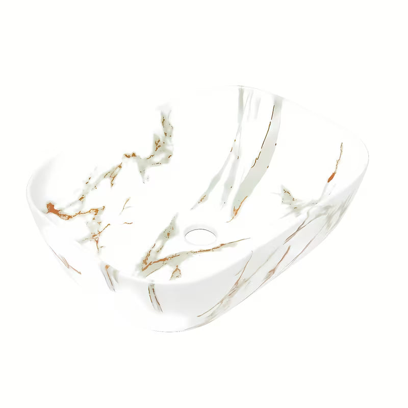 SAT Infinitio umywalka nablatowa  bez przelewu w matowej bieli z marmurowym wzorem, 45,5x32,5 cm