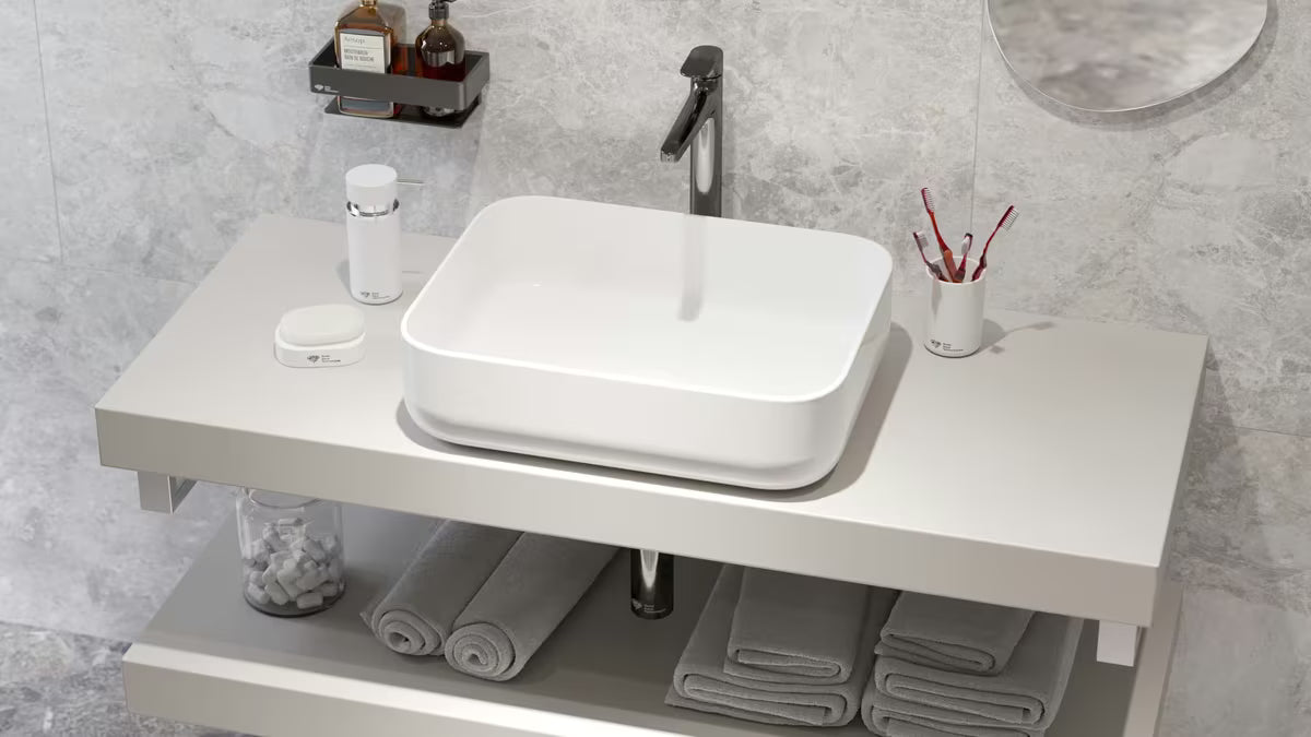 Biała ceramiczna owalna umywalka nablatowa  SAT Infinitio bez przelewu 50 x 39 cm