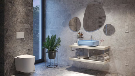 SAT Infinitio ceramiczna umywalka nablatowa  bez przelewu 50x39 cm w matowym niebieskim kolorze