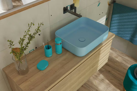 SAT Infinitio ceramiczna umywalka nablatowa  bez przelewu 50x39 cm w matowym niebieskim kolorze