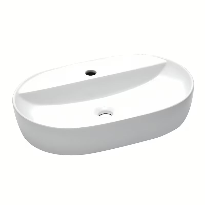 Biała ceramiczna owalna umywalka nablatowa  SAT Infinitio 60 x 40 cm bez przelewu z otworem pro baterię