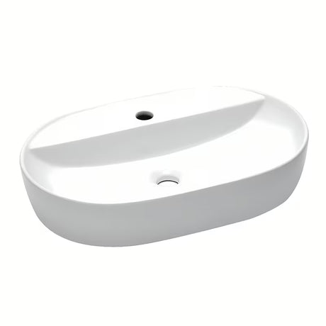 Biała ceramiczna owalna umywalka nablatowa  SAT Infinitio 60 x 40 cm bez przelewu z otworem pro baterię