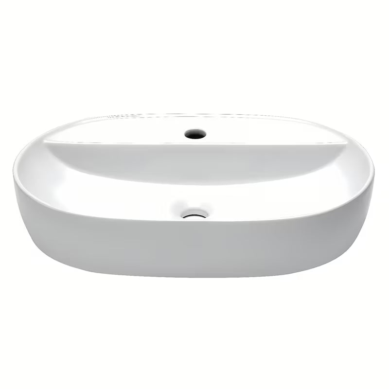 Biała ceramiczna owalna umywalka nablatowa  SAT Infinitio 60 x 40 cm bez przelewu z otworem pro baterię