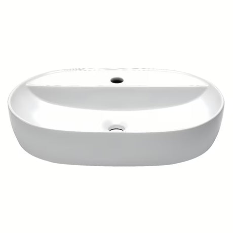 Biała ceramiczna owalna umywalka nablatowa  SAT Infinitio 60 x 40 cm bez przelewu z otworem pro baterię