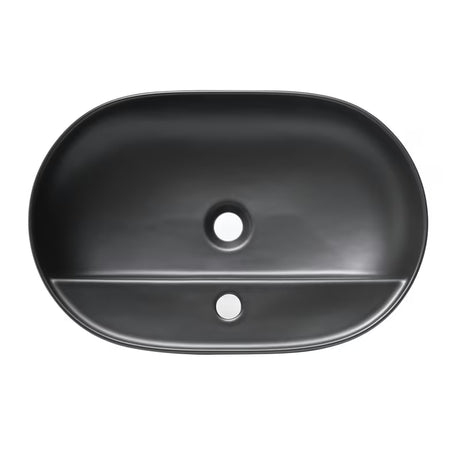 Matowoczarna ceramiczna umywalka nablatowa  SAT Infinitio 60x40 cm bez przelewu z otworem na baterię pro