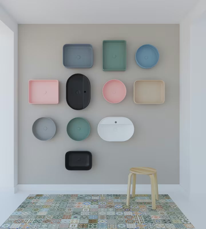 Matowoczarna ceramiczna umywalka nablatowa  SAT Infinitio 60x40 cm bez przelewu z otworem na baterię pro