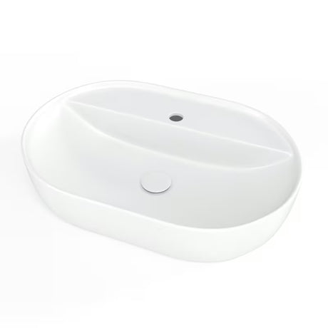 Matowobiałe ceramiczne umywalka nablatowa  SAT Infinitio 60x40 cm bez przelewu