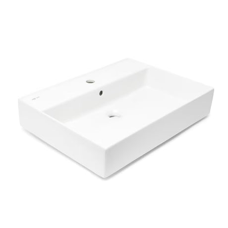 Biała ceramiczna umywalka wisząca SAT Infinitio 60,5x46,5 cm z przelewem i centralnym otworem pro na baterię.