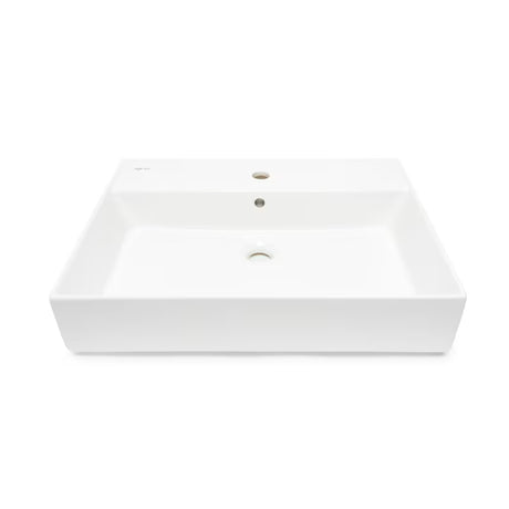 Biała ceramiczna umywalka wisząca SAT Infinitio 60,5x46,5 cm z przelewem i centralnym otworem pro na baterię.