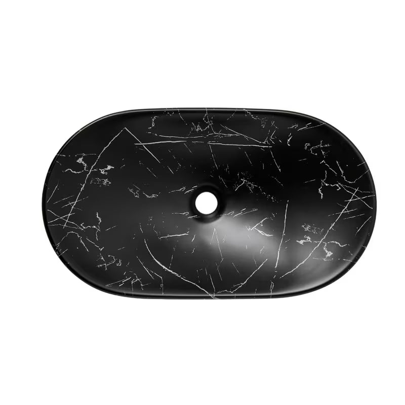 Umywalka nablatowa  SAT Infinitio bez przelewu w czarnym macie z dekorem marmuru 61,5x36 cm