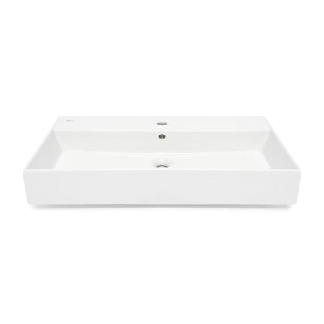 Biała ceramiczna umywalka SAT Infinitio 80,5x46,5 cm z przelewem i prostokątnym designem