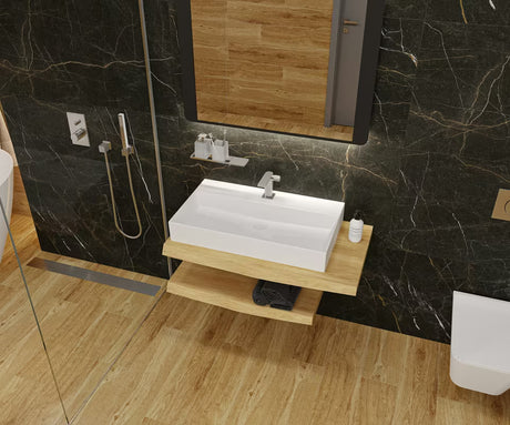 Biała ceramiczna umywalka SAT Infinitio 80,5x46,5 cm z przelewem i prostokątnym designem