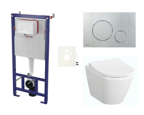 Zestaw WC podtynkowy vitra Integra z modułem instalacyjnym, spłuczką SAT i deską soft Close w kolorze białym.