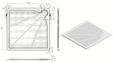 Biały kwadratowy brodzik prysznicowy SAT Limcc 100x100 cm z lanego marmuru z maskowanym odpływem narożnym