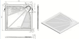 Biały kwadratowy brodzik prysznicowy SAT Limcc 90x90 cm z lanego marmuru z maskowanym odpływem narożnym