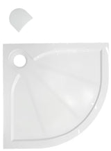 Biały półokrągły brodzik prysznicowy SAT Limcc 90x90 cm z lanego marmuru z maskowanym odpływem narożnym