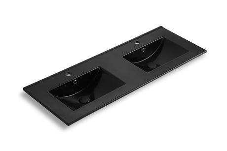 Czarna ceramiczna meblowe umywalka podwójna SAT Modena 121x46 cm z dwoma otworami pro baterię
