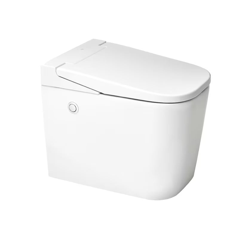 Miska WC Stojąca SAT optimflush w kolorze białym ze zintegrowanym zbiornikiem i bocznym pneumatycznym przyciskiem spłukującym.