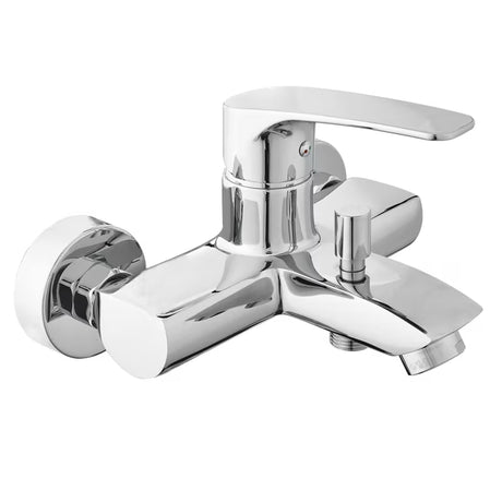 Chromowana ścienna jednouchwytowa bateria wannowa SAT Project o rozstawie 150 mm
