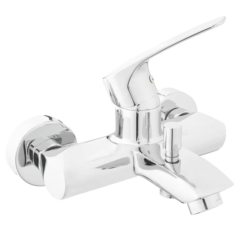 Chromowana ścienna jednouchwytowa bateria wannowa SAT Project o rozstawie 150 mm