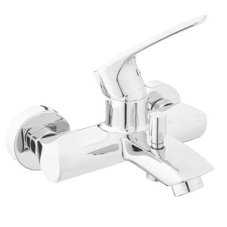 Chromowana ścienna jednouchwytowa bateria wannowa SAT Project o rozstawie 150 mm