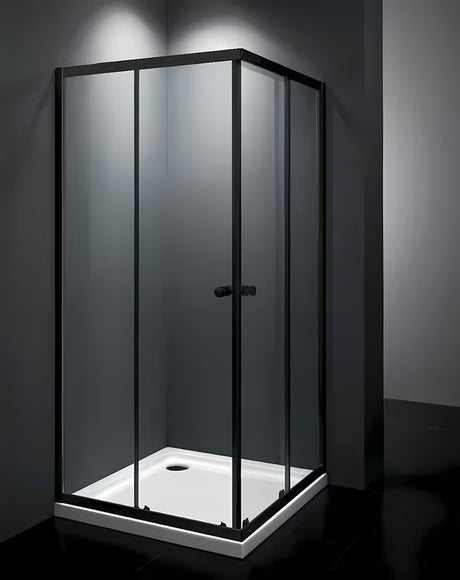 Kwadratowy przesuwny kabina prysznicowa SAT Project 90x90 cm z czarnymi profilami i przezroczystym szkłem