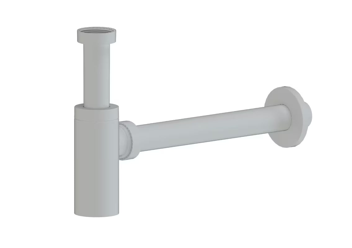 Designerski syfon umywalkowy SAT Project w kolorze biały mat, przyłącze 5/4" i odpływ 32 mm.