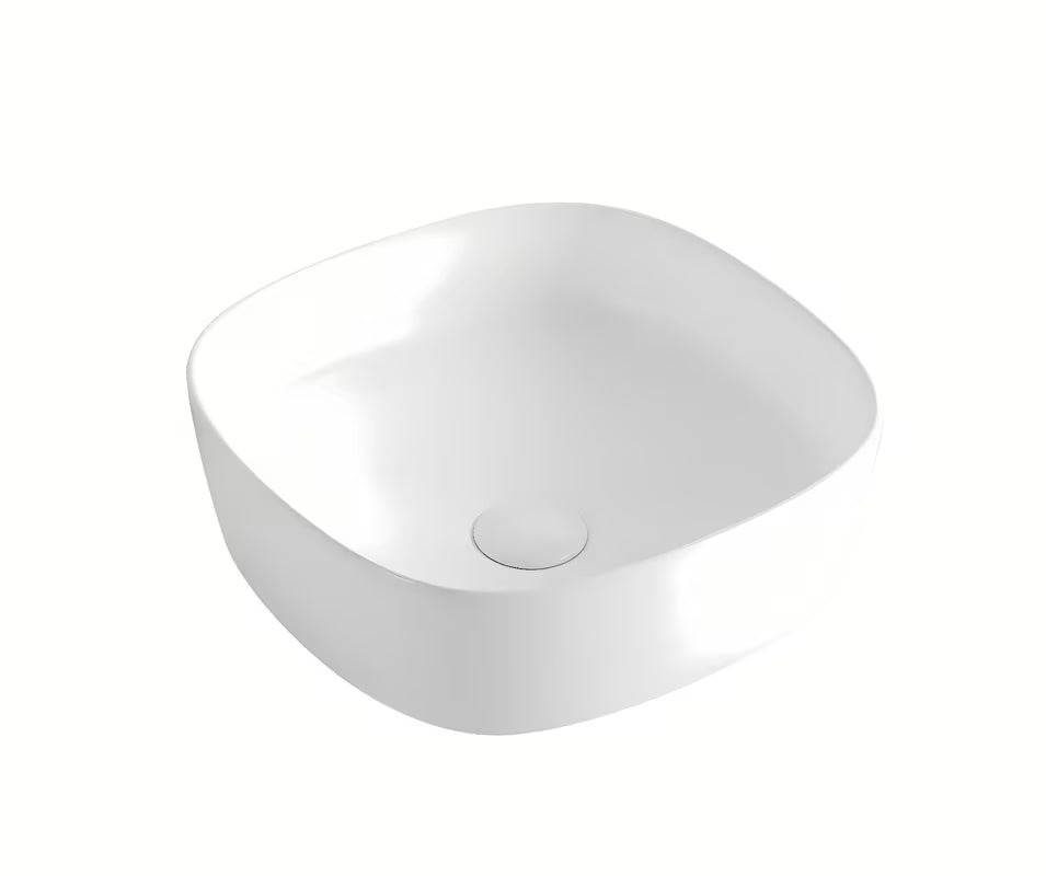 Białe ceramiczne umywalka nablatowa  SAT Project kwadratowe z zaokrąglonymi rogami 37 cm