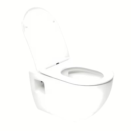 Miska WC Wisząca SAT Project w białym połysku z deską soft Close i z otwartym kołnierzem spłukującym