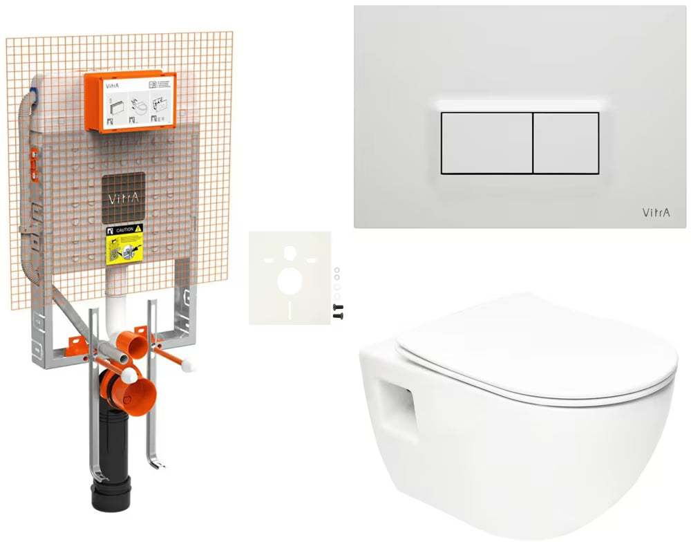 Zestaw WC podtynkowy SAT Project z modułem do zabudowy, zbiornikiem Vitra, przyciskiem spłukującym i deską