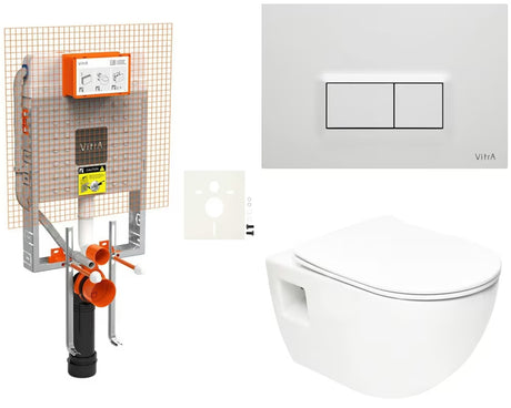 Zestaw WC podtynkowy SAT Project z modułem do zabudowy, zbiornikiem Vitra, przyciskiem spłukującym i deską