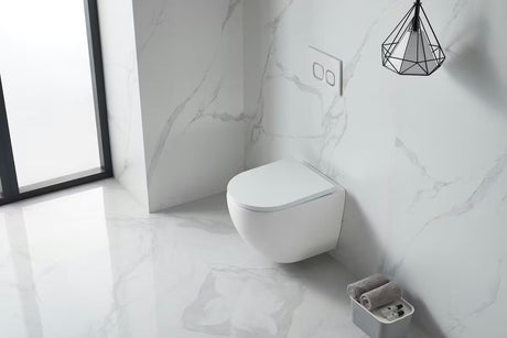 Biała miska WC wisząca SAT z technologią Rimless bez układu spłukującego i deską z soft Close