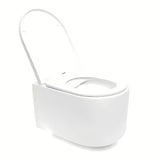 Białe miska WC wisząca SAT z bezkołnierzowym spłukiwaniem Rimless i deską soft Close.