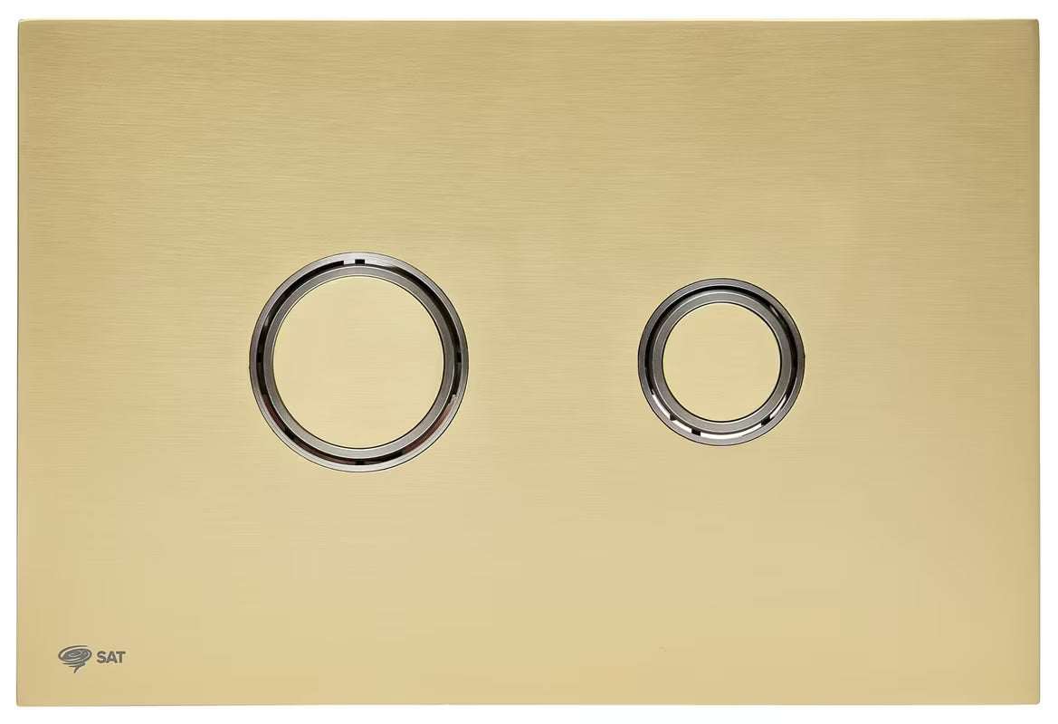 Matowo-złote przycisk spłukujący SAT ze stali nierdzewnej z powłoką PVD i wykończeniem Anti-fingerprint pro systemów instalacyjnych.