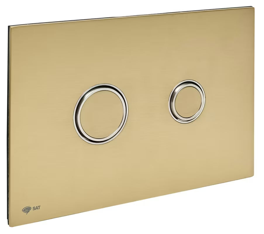 Matowo-złote przycisk spłukujący SAT ze stali nierdzewnej z powłoką PVD i wykończeniem Anti-fingerprint pro systemów instalacyjnych.