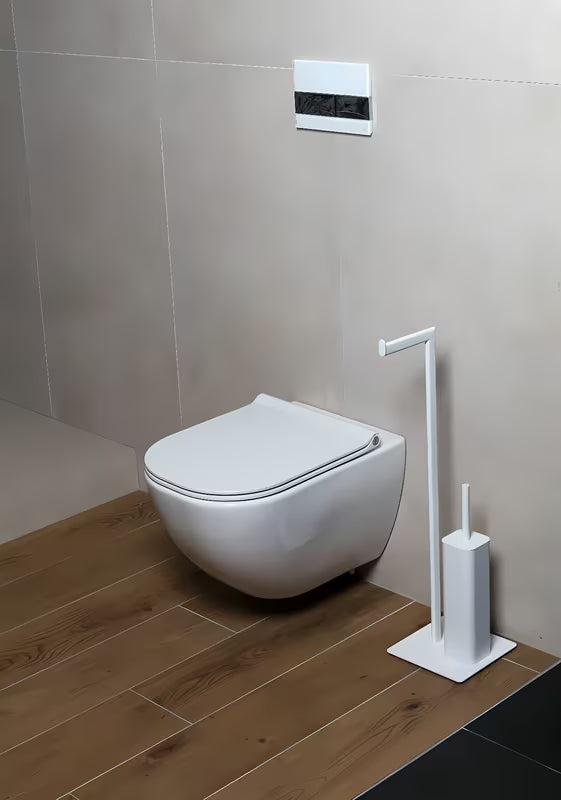 Wolnostojący  SZCZOTKA do Wc SAT z metalu w matowej bieli o geometrycznym designie