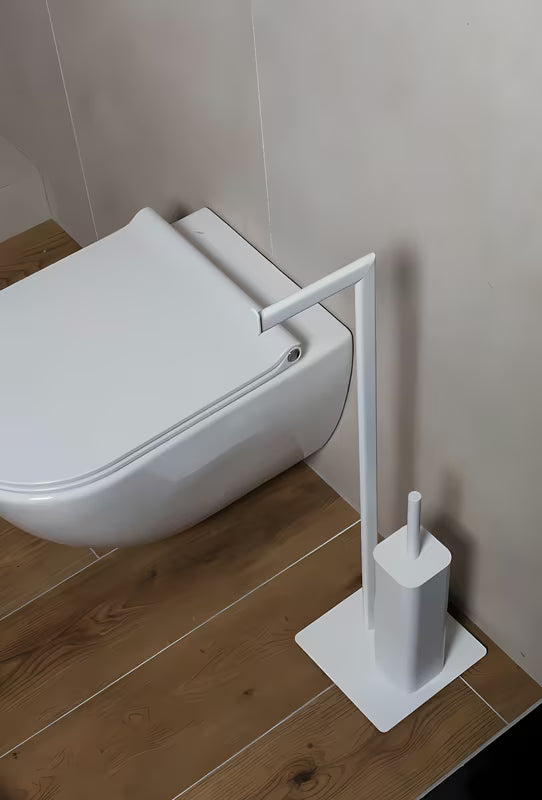 Wolnostojący  SZCZOTKA do Wc SAT z metalu w matowej bieli o kwadratowym designie