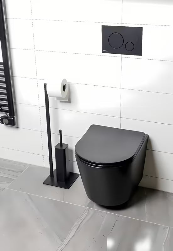 Czarny matowy SZCZOTKA do Wc SAT z uchwytem na papier toaletowy w metalowym wykonaniu