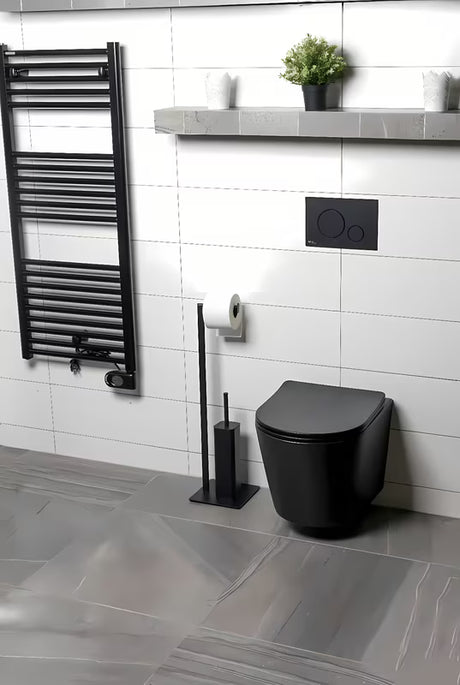 Czarny matowy SZCZOTKA do Wc SAT z uchwytem na papier toaletowy w metalowym wykonaniu