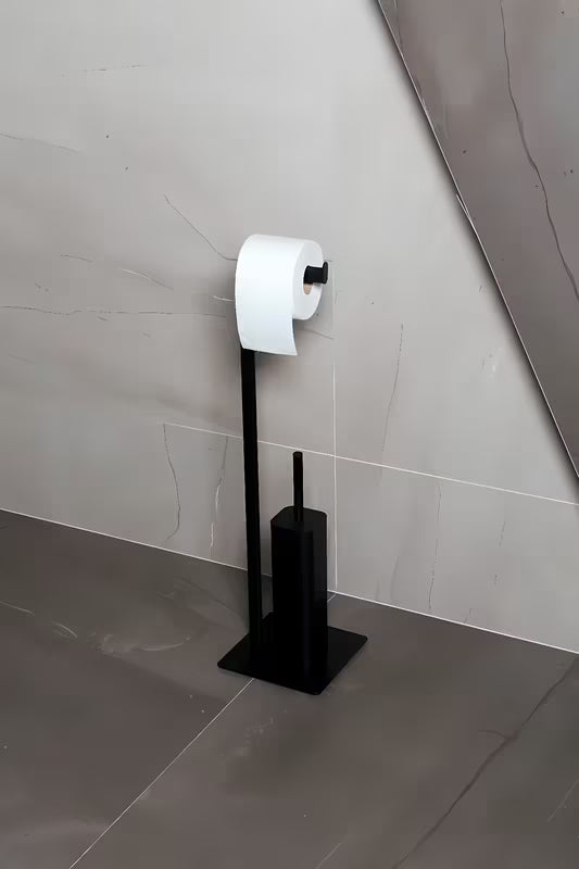 Czarny matowy SZCZOTKA do Wc SAT z uchwytem na papier toaletowy w metalowym wykonaniu