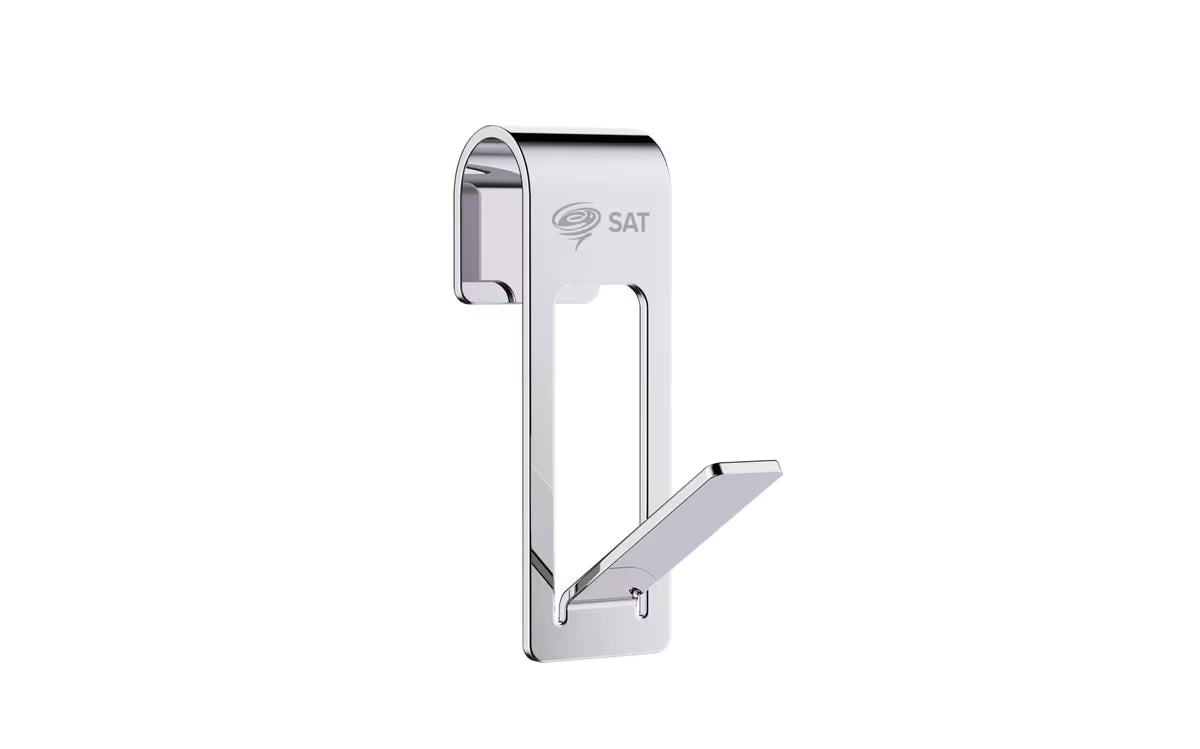 Chromowany metalowy haczyk SAT Chrome pro do zawieszenia na grzejnik łazienkowy z ochronną taśmą 3M