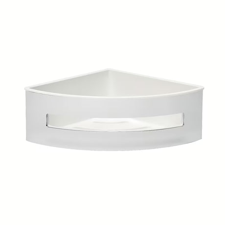Narożna prysznicowa półka SAT Chrome w wykończeniu chromowanym z białą plastikową wkładką ze stali nierdzewnej