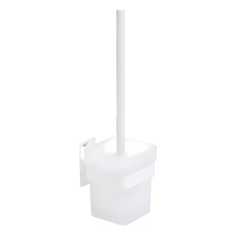 Biała SZCZOTKA do Wc SAT ze stali nierdzewnej, przeznaczona do montażu na klej bez wiercenia