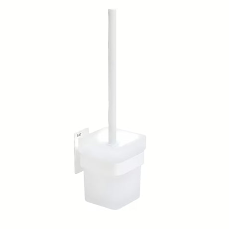 Biała SZCZOTKA do Wc SAT ze stali nierdzewnej, przeznaczona do montażu na klej bez wiercenia