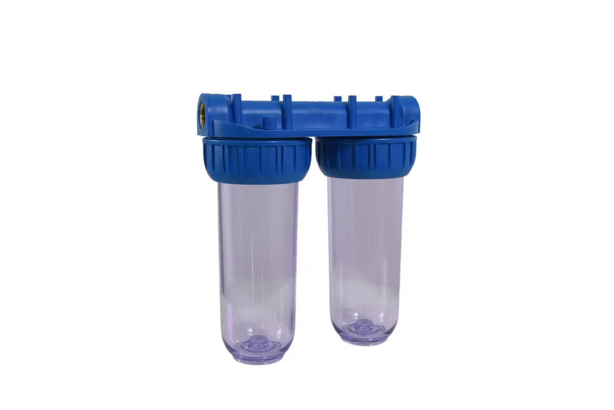 Przezroczysty filtr SAT w rozmiarze 10" z mosiężnymi przyłączami 3/4" do zimnej wody