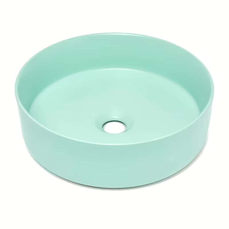 Okrągła ceramiczna umywalka nablatowa  SAT Mood w kolorze miętowy mat bez otworu na baterię i bez przelewu.