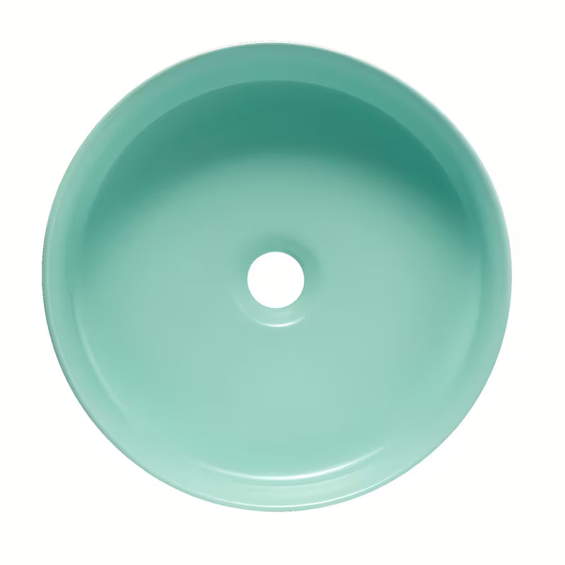 Okrągła ceramiczna umywalka nablatowa  SAT Mood w kolorze miętowy mat bez otworu na baterię i bez przelewu.