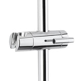 Chromowany system prysznicowy SAT Chrome z deszczownicą, słuchawką prysznicową i drążkiem prysznicowym z suwakiem.